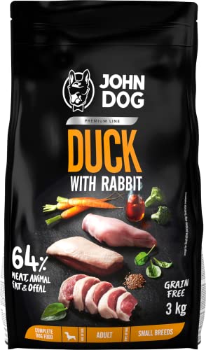 JOHN DOG Trockenfutter für Hunde Ente mit Kaninchen - Hundefutter für Erwachsene Hunde Kleiner Rassen - Getreidefrei und hohe Qualität - 3kg von JOHN DOG