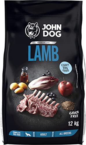 JOHN DOG Trockenfutter für Hunde Lammfleisch Light - Fettarmes Hundefutter für Erwachsene und ältere Hunde Aller Rassen - Getreidefrei und hohe Qualität - 12 kg von JOHN DOG