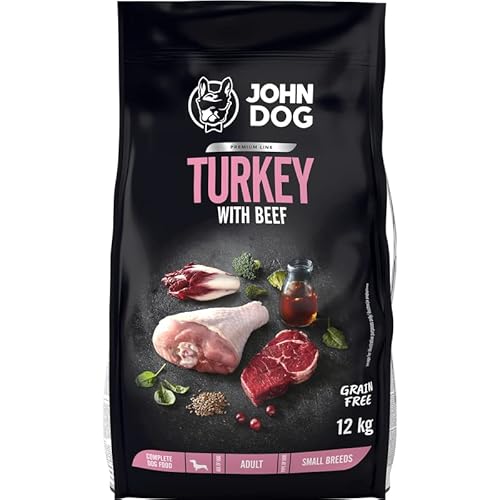 JOHN DOG Trockenfutter für Hunde Truthahn mit Rindfleisch - Für Erwachsene Hunde Kleiner Rassen - Getreidefrei und hohe Qualität - 12kg von JOHN DOG