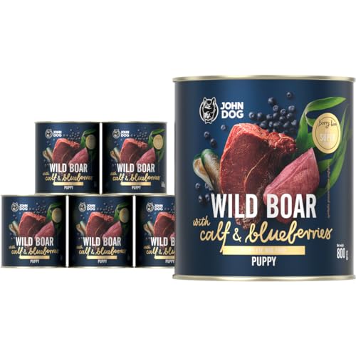 John Dog Nassfutter Berry Line Wildfleisch mit Himbeeren 6x800g -Getreidefrei Hundefutter mit Superfoods und 96% Fleisch und Innereien mit Brühe - Für Erwachsene Hunde Aller Rassen von JOHN DOG