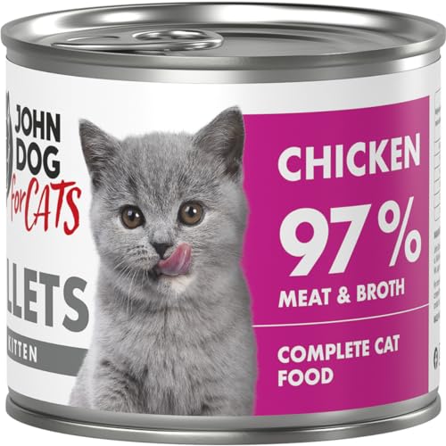 John Dog for Cats – komplette Filets für Kätzchenn – Huhn – hoher Fleischanteil – Gute Calcium- und Phosphorwerte – 140 g x 6 von JOHN DOG