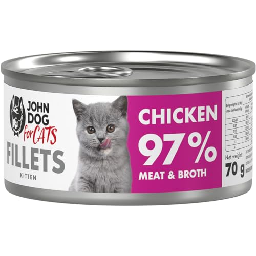 John Dog for Cats – komplette Filets für Kätzchenn – Huhn – hoher Fleischanteil – Gute Calcium- und Phosphorwerte – 70 g x 12 von JOHN DOG