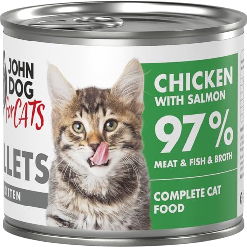 John Dog for Cats – komplette Filets für Kätzchenn – Huhn mit Lachs – hoher Fleischanteil – Gute Calcium- und Phosphorwerte – 140 g x 6 von JOHN DOG