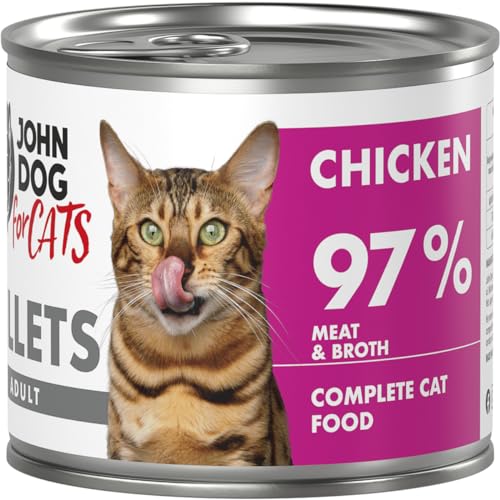 John Dog for Cats – komplette Filets für ausgewachsene Katzen – Huhn – hoher Fleischanteil – Gute Calcium- und Phosphorwerte – 140 g x 6 von JOHN DOG