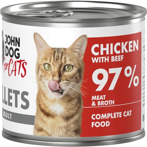 John Dog for Cats – komplette Filets für ausgewachsene Katzen – Huhn mit Rindfleisch – hoher Fleischanteil – Gute Calcium- und Phosphorwerte – 140 g x 6 von JOHN DOG