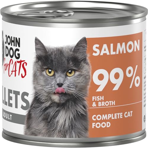 John Dog for Cats – komplette Filets für ausgewachsene Katzen – Lachs – hoher Fleischanteil – Gute Calcium- und Phosphorwerte – 140 g x 6 von JOHN DOG