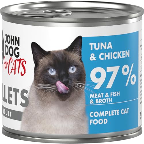 John Dog for Cats – komplette Filets für ausgewachsene Katzen – Thunfisch und Huhn – hoher Fleischanteil – Gute Calcium- und Phosphorwerte – 140 g x 6 von JOHN DOG