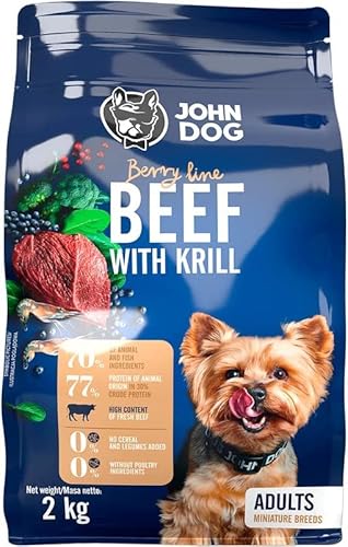 John Dog Trockenfutter für Hunde Berry Line Rindfleisch mit Krill - Für Miniaturhunde und Hunde Kleiner Rassen - Getreidefrei und hoher Fleischanteil 2kg von JOHN DOG