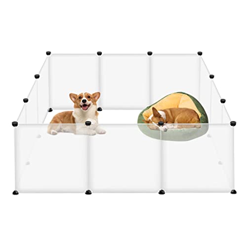 JOIEYOU Freilaufgehege, Kleintiergehege aus Metallgitter für Kaninchen, Welpen, Kätzchen, Hamster, Meerschweinchen, Nagetiere – Transparent, 145 x 75 x 48 cm von JOIEYOU