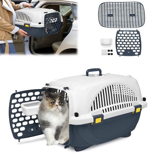 JOIEYOU Katzentransportbox 61x37x37cm Transportbox Katze ABS Tiertransportbox mit Futterbehälter und Tragegriff Katzenbox Transportbox für Kleine Hunde Katzen Kaninchen bis 10 kg von JOIEYOU