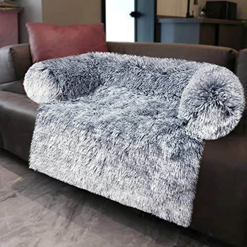 Hundebett Hundesofa Couch Beruhigende Katzenbetten Flauschige Plüsch Katzen Matratze Bequem Waschbar Bezug Welpen Hundehütte Pad Extra Große Mittlere Sofas Hunde Sofa Blau Grau XS von JOJHDR