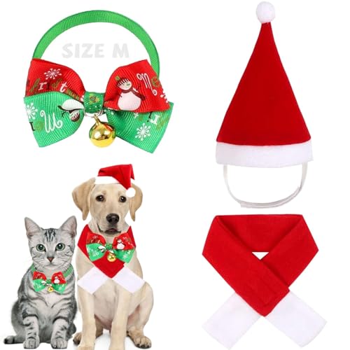 3 Stück Weihnachtskostüm für Katzen, Katzenbekleidung, Weihnachtsmann-Mütze, Schal, Geweih, Mütze Kostüme für Hunde, Katzen, Welpen, Geschenk von JOKILY