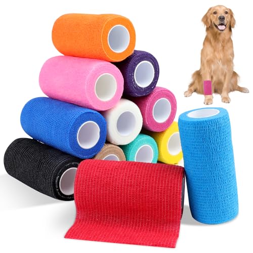 JOLIGAEA 12 Rollen Selbstklebender Verband 10cm x 4,5m Haftbandage Selbsthaftende Bandage für Hund Handgelenk Knöchel Elastische Binde Selbsthaftende Verband Cohesive Bandage Für Erste Hilfe von JOLIGAEA