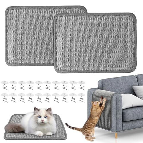 JOLIGAEA 2 Stück Kratzmatte Katze, Kratzteppich Sisal, Kratzbretter Boden rutschfest, Natürlicher Sisalteppich für Katzen, Widerstandsfähig Katzenmöbel Fußmatte Sisalmatte Kratzpads (30x40cm) von JOLIGAEA