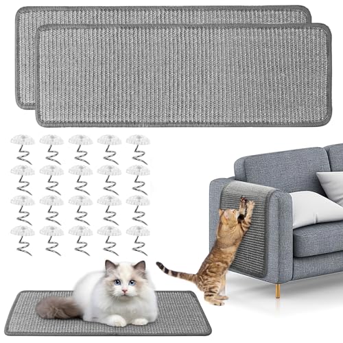 JOLIGAEA 2 Stück Kratzmatte Katze, Kratzteppich Sisal, Kratzbretter Boden rutschfest, Natürlicher Sisalteppich für Katzen, Widerstandsfähig Katzenmöbel Fußmatte Sisalmatte Kratzpads (20x60cm) von JOLIGAEA