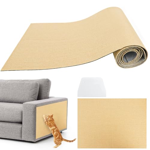 JOLIGAEA Kratzbrett Katze 40×200cm, Kratzmatte Katze Selbstklebend, Kratzschutz Sofa Katze, Kratzbrett Katzen kratzschutz, Katzenkratzmatte, AntiKratz Tape für Möbel Couch Sofa Wand Tür Schutz(Beige) von JOLIGAEA