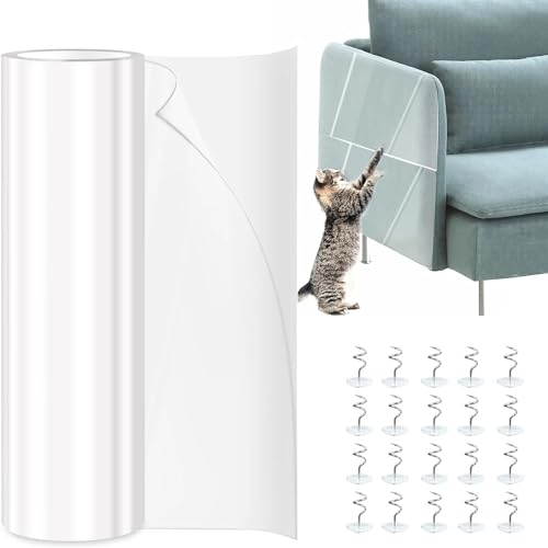 Kratzschutz Sofa Katze Tape -4m x 30cm Katzen Kratzschutz Folie, Kratzfolie Katzen Selbstklebend, Kratzschutz Wand Mit Kratzer & 20 Twist Pins, Anti Kratz Tape für Möbel Couch Teppich Tür Schutz (4m) von JOLIGAEA