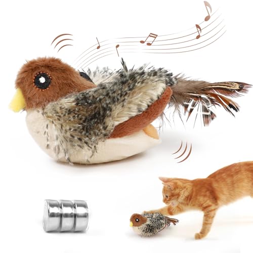 Spielzeug für Vögel für Katzen, Interactive Chirping Bird Cat Toy, elektrisches Katzenspielzeug, Vogel für Katzen, sich bewegende, lustige Simulation, realistische Vogelgeräusche von JOLIGAEA