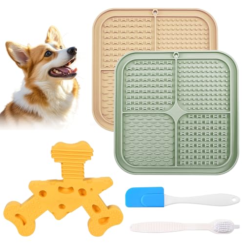 2 x Silikon-Hunde-Leckmatte und Nylon-Kauspielzeug mit Käsegeschmack, Leckmatte für Butter, Joghurt, Erdnuss, Angstlinderung, Haustierzubehör für Welpen, Katzen, Kätzchen von JOLL JOLL