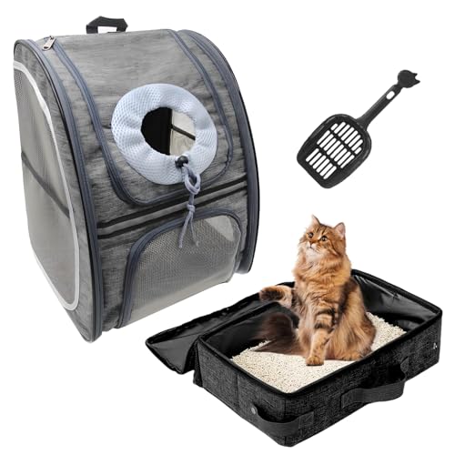 Katzen-Reise-Set, weicher Katzenrucksack, Tragetasche und faltbare Katzentoilette mit Deckel, passend für Haustierkatzen oder Kätzchen bis zu 9 kg, Katzenutensilien für Outdoor-Reisen von JOLL JOLL