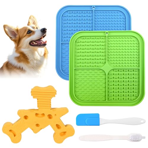 Leckmatten für Hunde (Silikon) & Kauspielzeug für Hunde mit Käsengeschmack (Nylon), langsames Fütterungs-Set für Butter, Joghurt, Erdnuss, Angstlinderung, Haustierbedarf für Badetraining von JOLL JOLL