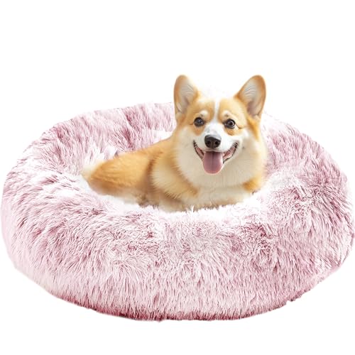 JOLLYVOGUE Luxuriöses Beruhigungsbett für kleine Hunde, Anti-Angst, maschinenwaschbar, wasserdichte Unterseite, Rauchrosa, 91,4 cm von JOLLYVOGUE