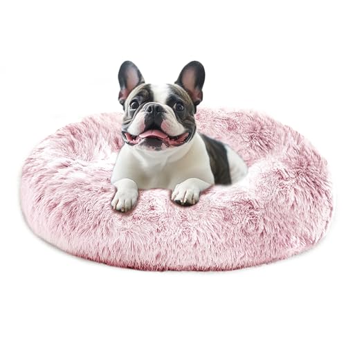 JOLLYVOGUE Luxuriöses Beruhigungsbett für kleine Hunde, Anti-Angst, maschinenwaschbar, wasserdichte Unterseite, Rauchrosa, 91,4 cm von JOLLYVOGUE