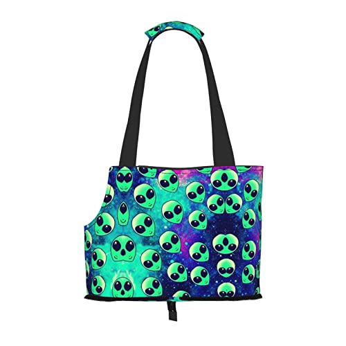 Green Alien Printed Pet Portable Foldable Shoulder Bag, Ideal Choice For Small Pet Travel von JONGYA