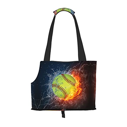 Orange Softball Baseball On Fire And Water Printed Pet Portable Foldable Shoulder Bag, Ideal Choice For Small Pet Travel von JONGYA