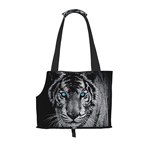 Tragbare, faltbare Schultertasche mit weißem Tiger-Aufdruck, ideale Wahl für kleine Haustierreisen von JONGYA