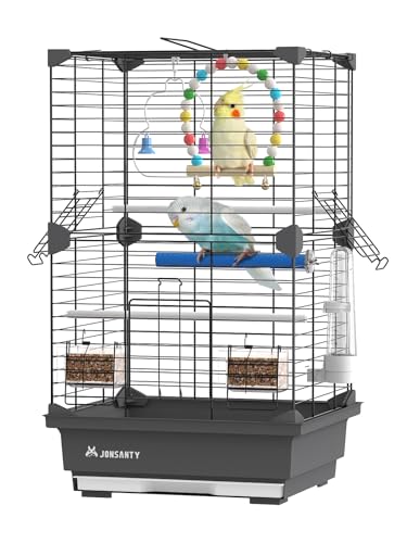 63.5 cm Mittelgroßer quadratischer Metall Haustier Vogelkäfig Papageienkäfig Vogelträger Reisekäfig mit Vogel Stehstock Schaukel Wasserspender Leicht zu reinigen für Wellensittiche Nymphensittiche und von JONS NTY