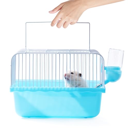 Kleiner Hamster Tragbarer Reisekäfig, Handkäfig, atmungsaktiv, leicht zu reinigen und zu tragen, für kurze Reise und Besuch in der Haustierklinik, für kleine Hamster, Blau von JONS NTY