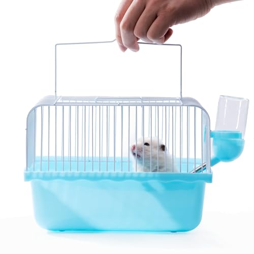 Kleiner Hamster Tragbarer Reisekäfig, Handkäfig, atmungsaktiv, leicht zu reinigen und zu tragen, für kurze Reise und Besuch in der Haustierklinik, für kleine Hamster, Blau von JONS NTY