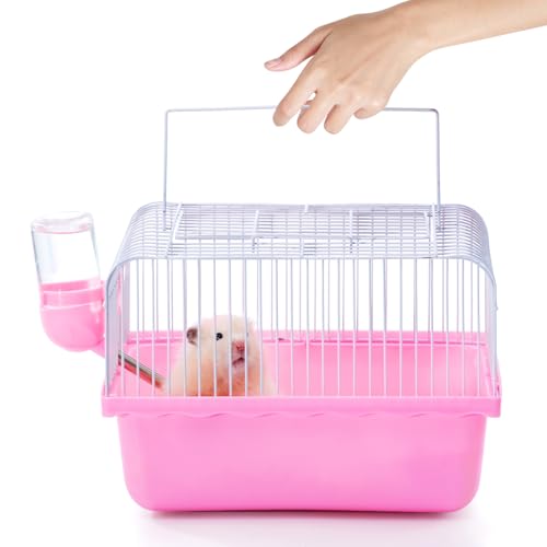 Kleiner Hamster Tragbarer Reisekäfig, Handkäfig, atmungsaktiv, leicht zu reinigen und zu tragen, für kurze Reise und Besuch in der Haustierklinik, für kleine Hamster, Rosa von JONS NTY