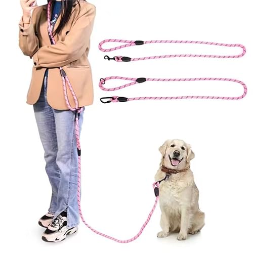 JOPOY Hundeleine, freihändig, 3 m Seil, Crossbody-Hundeleine, reflektierend, für große, mittelgroße und kleine Hunde, zum Wandern, Joggen und Laufen, Hundetrainingsleine (Rosa, 3m) von JOPOY