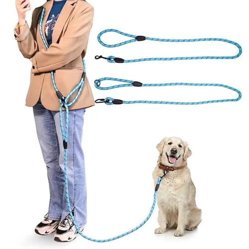 JOPOY Hundeleine, freihändig, 3 m Seil, Crossbody-Hundeleine, reflektierend, für große, mittelgroße und kleine Hunde, zum Wandern, Joggen und Laufen, Hundetrainingsleine (blau, 3m) von JOPOY