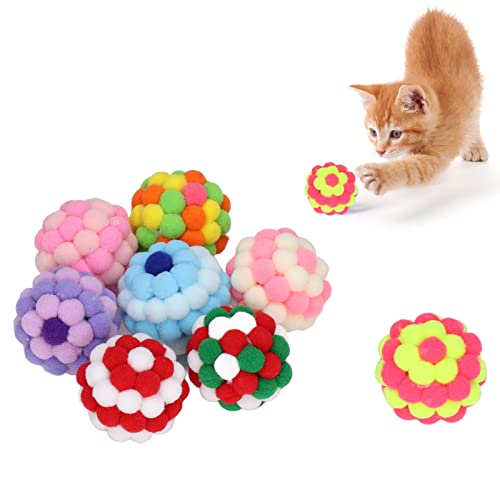 8 Stück Katzenballspielzeug, Elastisch, Weich, Bunt, Interaktives Jagen, Kauen, Plüschglockenball, Katzenglockenbälle, Spielzeug, Katzenspielzeug, Interaktives Spielen, Kauspielzeug für Kätzchen von JOROBURO