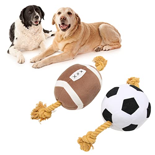 Fußball-Hundespielzeug, Outdoor, Interaktiver Spaß, Baumwollseil, Fußball-Welpenspielzeug, Interaktives Hundespielzeug, Tauziehen, Hundespielzeug, Outdoor-Hundeball für Kleine, Mittelgroße und Große H von JOROBURO