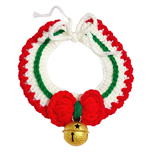 Haustier-Weihnachtshalsband, Verstellbar, Niedlich, Handgewebt, Katzen- und Hundestrick-Katzenhalsband, Schal mit Glöckchen, Katzen-Lätzchenhalsband für(M-Rotes Halsband mit goldenen Glocken) von JOROBURO