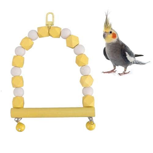 Hölzerne Vogelschaukel, Barsch-Spielzeug, Vogel-Hängeschaukel-Spielzeug, Hängende Papageienschaukel, Stehendes Spielzeug, Krallen Schleifen, Angstreduzierung, Vogelspielzeug, Spielplatz,(Gelb) von JOROBURO