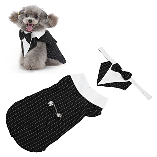 JOROBURO Haustier-Hochzeitsanzug, Stilvoller, Klassischer, Vertikal Gestreifter Formeller Smoking-Anzug für Hunde, Stilvoller Hund-Anzug mit Fliege, Kostüm, Hochzeitshemd für Hochzeit, (L) von JOROBURO