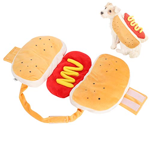 JOROBURO Haustier-Hot-Dog-Kostüm, Hamburger-Design, Baumwolle, Gelbes Haustier-Hot-Dog-Kleid. Hamburger Kleidung Warme Kleidung Halloween Cosplay Outfit Urlaub Party Dress Up für Welpen von JOROBURO