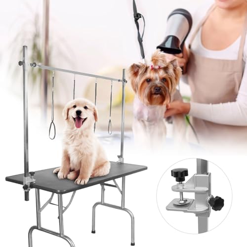 JOROBURO Haustierpflege-Tisch-Clip-Halter, Dog Beauty Desk, Höhenverstellbarer Klemmhalter, Edelstahl-Katzenpflege-Tisch-Clip-Halter, Faltbarer Haustierpflegearm für Hund und Katze (1,15 von JOROBURO