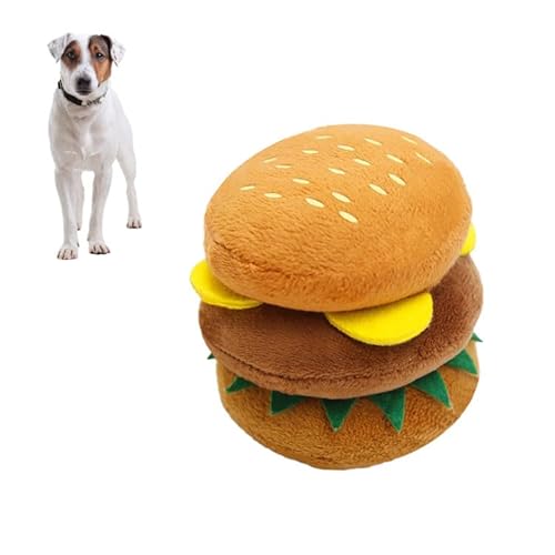 JOROBURO Hunde-Plüsch-Quietschspielzeug, Niedliches Hamburger-Form-gefülltes Haustier-Plüschtier, Hamburger-Hundespielzeug, Hamburger-Quietsch-Kauspielzeug Zur Linderung von Langeweile von JOROBURO