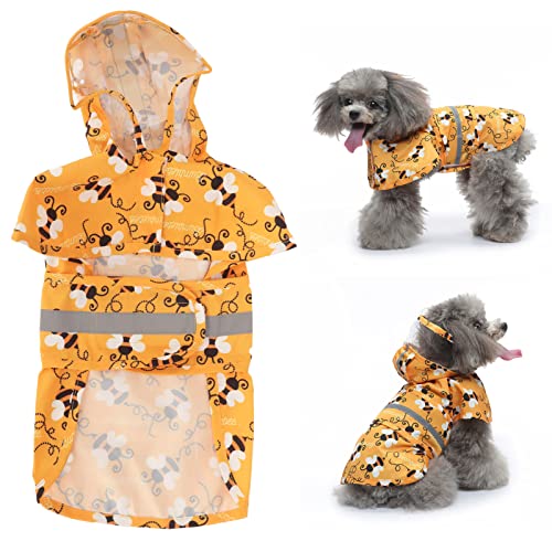 JOROBURO Hunde-Regenmantel, Reflektierend, Atmungsaktiv, Hunde-Regenmantel, Jacke, Haustier-Regenmantel mit Kapuze, Leichte Welpen-Regenjacke mit Bienenmuster und Kapuze Zum Wandern, (XL) von JOROBURO