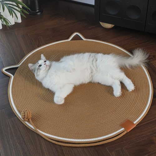 Katzenkratzmatte, 80 cm Baumwollseil, Schützt Möbel, Stabiles, Rundes Katzenkratzpad mit Ballspielzeug, Runde Horizontale Katzenkratzpads für Zimmerkatzen von JOROBURO