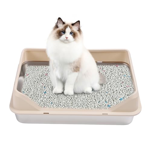 Katzenstreu-Box, Katzenstreu Box aus Edelstahl mit Deckel, Hochseitiger Anti-Splash-Block-Gerüche, Leicht zu Reinigen, Große Metallstreu Box, Metallstreu Pfanne für Haustiere von JOROBURO