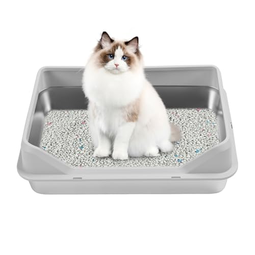 Katzenstreu-Box, Katzenstreu Box aus Edelstahl mit Deckel, Hochseitiger Anti-Splash-Block-Gerüche, Leicht zu Reinigen, Große Metallstreu Box, Metallstreu Pfanne für Haustiere von JOROBURO