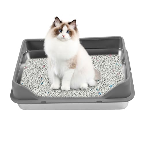 Katzenstreu-Box, Katzenstreu Box aus Edelstahl mit Deckel, Hochseitiger Anti-Splash-Block-Gerüche, Leicht zu Reinigen, Große Metallstreu Box, Metallstreu Pfanne für Haustiere von JOROBURO