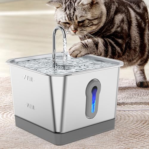 Katzenwasserbrunnen, 3,5 L, Edelstahl, Intelligenter Automatischer Wasserzirkulationswasserspender für Haustiere mit App-Alarm, Automatischer Katzenbrunnen für Katzen Im Haus und von JOROBURO